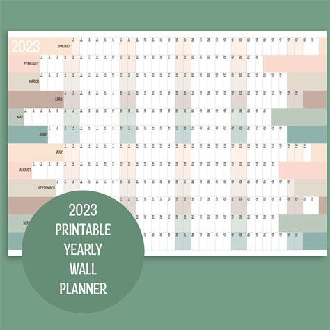 2023 Horizontal Full Year Wall Planner, Printable PDF, A4,A3,A2 & A1 Planner, Natural Colours ...