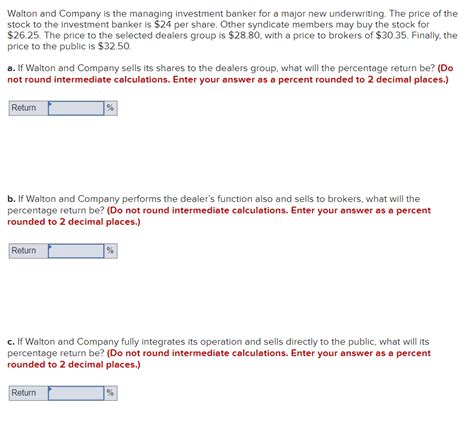 solved walton  company   managing investment banker cheggcom