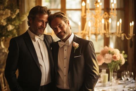 Pareja gay abrazándose para el matrimonio dos chicos tienen un amor lgbtq casado novio pareja