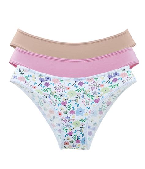 Kit Calcinhas Microfibra Demillus K C Floral Rosa Nude Lingerie Br