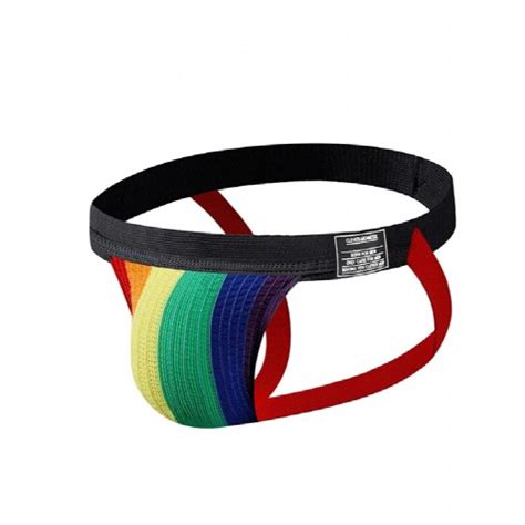 Mens Sex Rainbow Striped Thong Bulge Penis Pouch Backless Underwear Gay Bikini Open Butt Panties