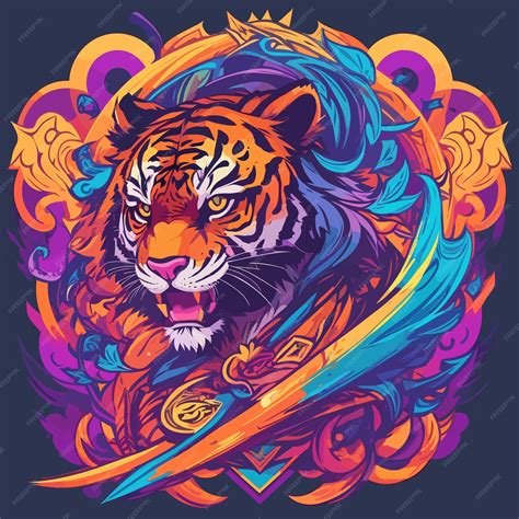 Premium Photo Abstract Tiger Head With Colorful Futuristic Style