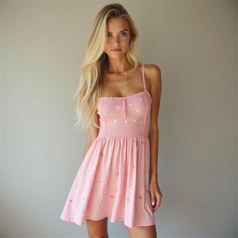 A Delicate Blonde Woman In A Pink Sundress Stable Diffusion Online