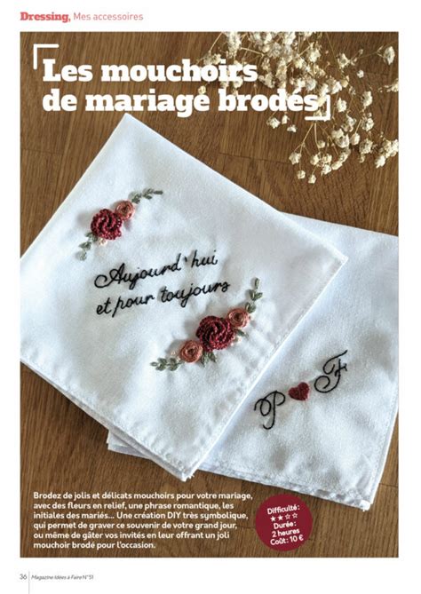 Les mouchoirs de mariage brodés IAF 51 Tuto en PDF Idées à Faire