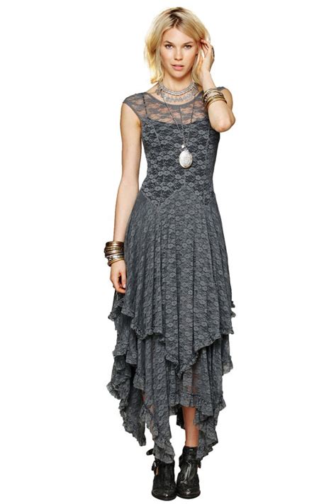 Lace Irregular Hem Dress Gray Lace Dresses Zaful