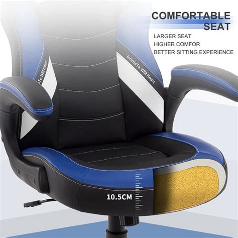 Kewin Chaise Gaming Chaise De Bureau Ergonomique Fauteuil Gamer Bleu