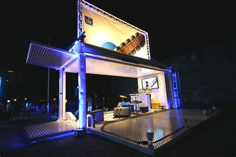 Recycled Shipping Container Transforms In A Stage At Night Shipping Container Architecture