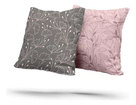 Kit 2 Almofadas Enchimento Floral Pastel Cinza E Rosa Cor Nude Desenho Do Tecido Florido