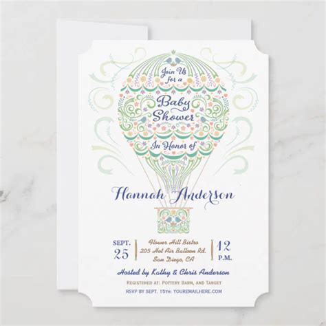 Hot Air Balloon Baby Shower Gender Neutral Invitation Zazzle