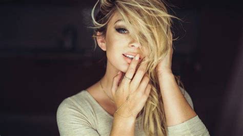 Women Blonde Juicy Lips Face Hands In Hair Smoky Eyes Blue Eyes Jason Harynuk Courtney