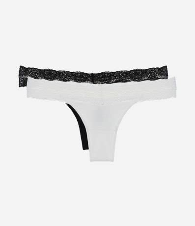 Kit 02 Bombachas Bikini Hilo en Algodón con Encaje en la Cintura Renner