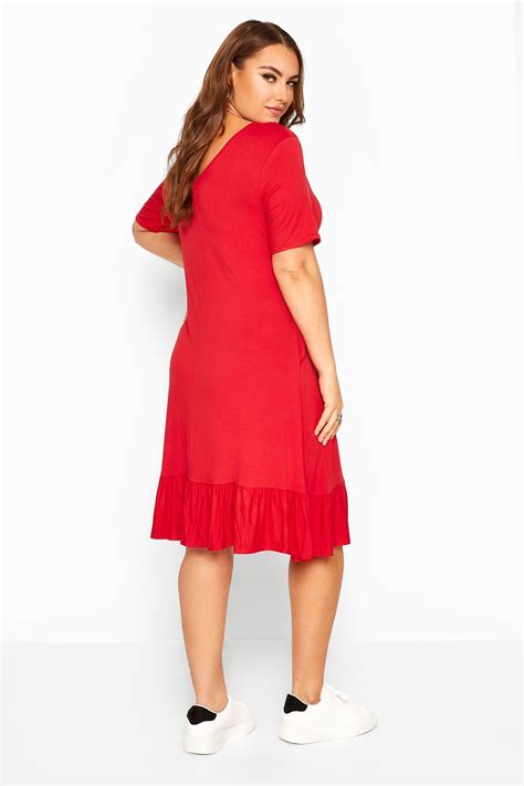 Red Jersey Frill Smock Dress Yours Clothing