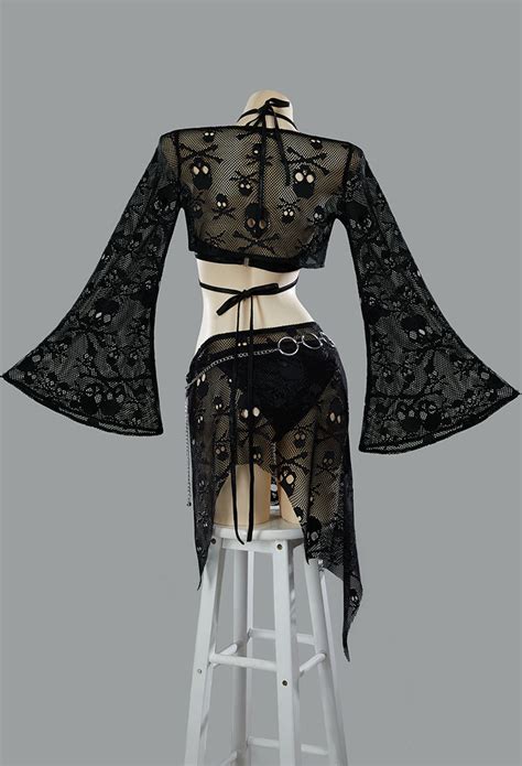 Women Gothic Black Skeleton Two Piece Swimsuit Sexy Bikini Set Top And Panties Bathing Suit