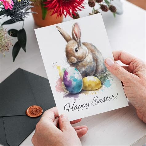 Easter Cards Printable, Happy Easter Cards, Watercolor Bunny, Easter ...