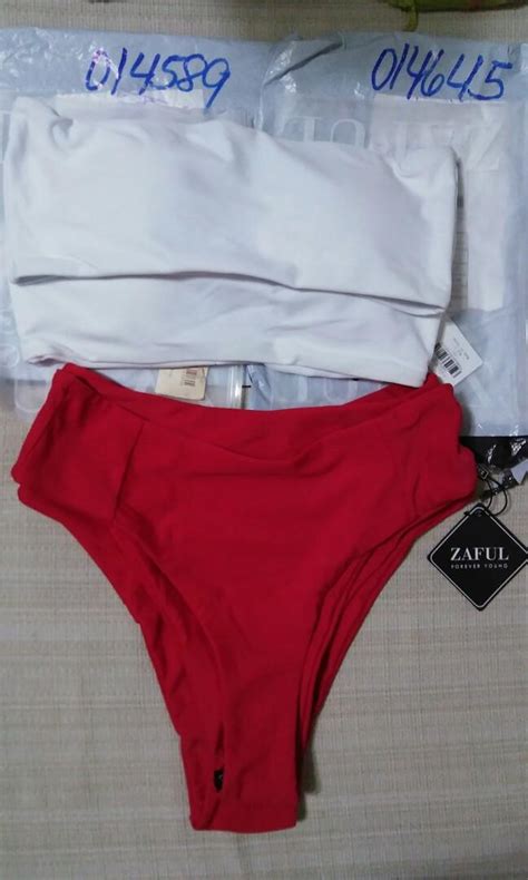 Red And White Zaful High Cut Bikini Women S Fashion Swimwear Bikinis Swimsuits On Carousell