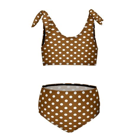 White And Brown Polka Dots Girl S Piece Bikini Set Beach Sport Swimsuit Swimwear Y Cm