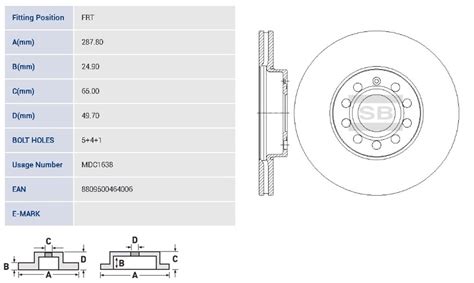 SD5405 Диск тормозной VW Golf,Touran AUDI A3 SEAT Ibiza SKODA Octavia ...