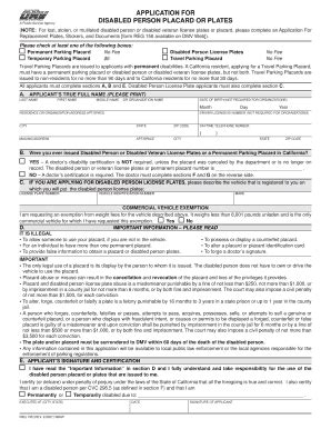 Fillable Online Application For Disabled Person Placard Or Plates REG