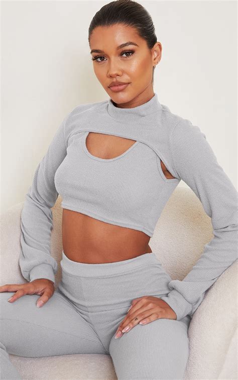 Grey Soft Brushed Rib Scoop Neck Crop Top Prettylittlething Usa