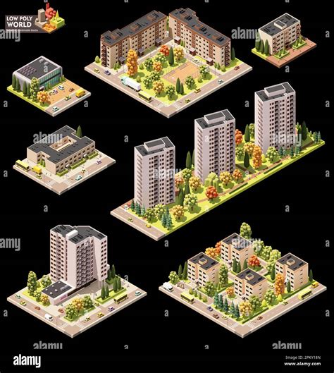 Vector Isometric World Map Creation Set Combinable Map Elements Town