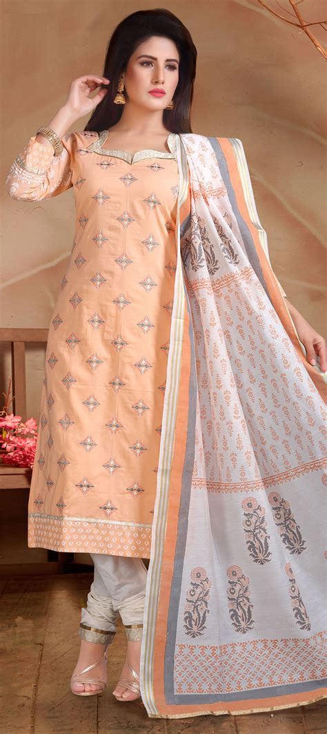 Party Wear Orange Color Cotton Fabric Salwar Kameez 1568857