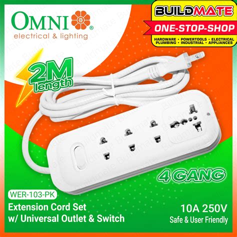 BUILDMATE Omni Extension Cord Set With Universal Outlet Switch