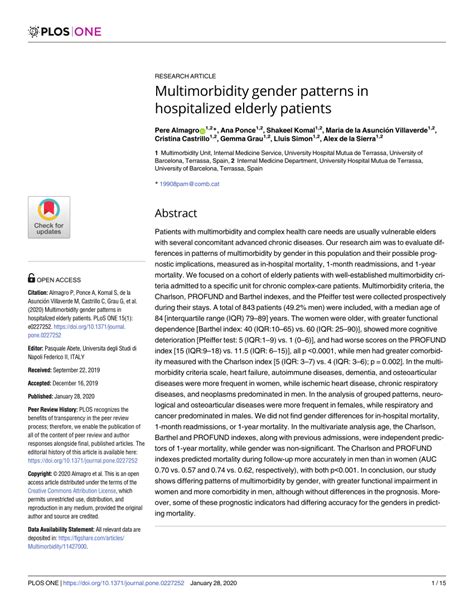 Pdf Multimorbidity Gender Patterns In Hospitalized Elderly Patients