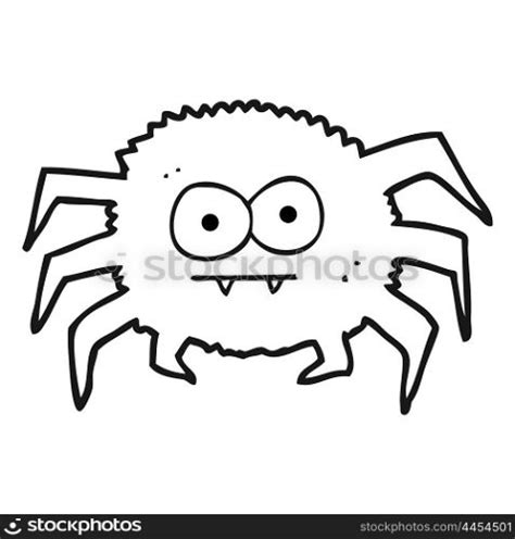 freehand drawn black and white cartoon spider — Stockphotos.com