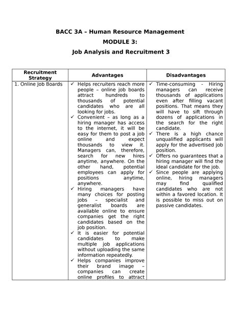 BACC 3 A - Human Resource Management - Module 3 - Job Analysis and