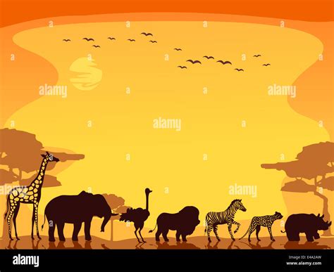 Background Illustration Featuring Safari Animals Walking In A Straight