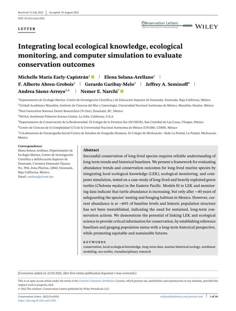 Pdf Integrating Local Ecological Knowledge Ecological Monitoring