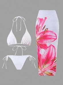 Swim Oasis Casual Holiday Spaghetti Strap Triangle Bikini Top Side Tie Bottom And Long