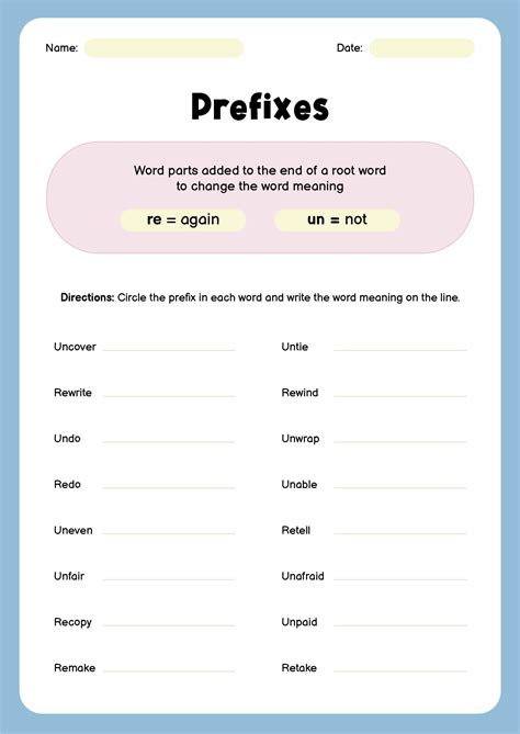 Prefixes Un And Re Worksheets