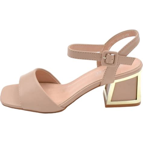 Malu Shoes Sandalo Donna Nude Beige Satinato Unica Fascia Larga Tacco Gioiello Largo Cm Comodo