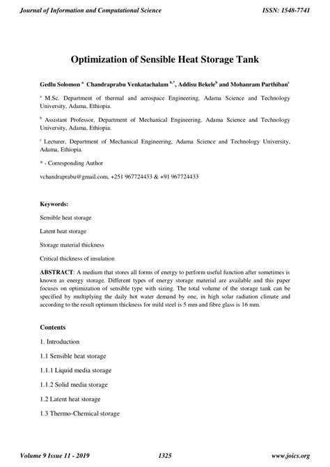 (PDF) Optimization of Sensible Heat Storage Tank