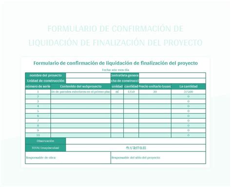 Plantilla de Excel Formulario De Confirmación De Liquidación De