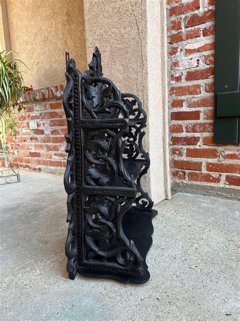 Antique European Black Forest Carved Wall Shelf Plate Display Rack