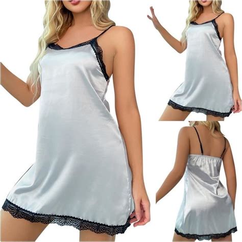 Nuisette Femme Chemise Robe De Nuit Décolleté En V Lingerie Dentelle Douce Nuisette Sexy Femme