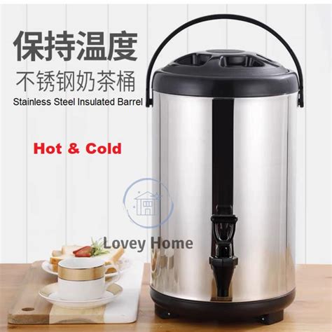 8L Stainless Steel Insulated Barrel Cooler Milk Tea Bucket Water Dispenser Beverage Hot Coffee