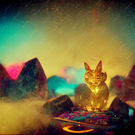 Premium Photo | Golden cat digital illustration