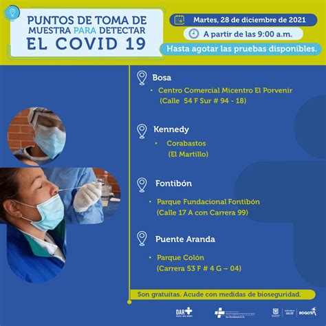 Bogotá Dónde hacerse prueba gratis de COVID 19 Hoy 28 de diciembre