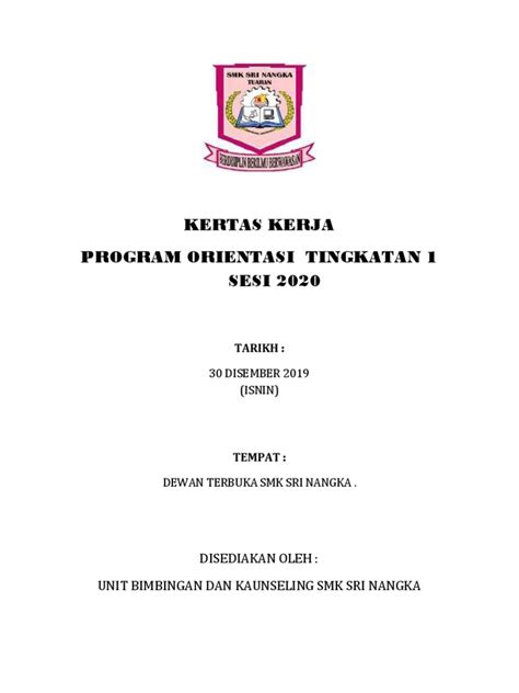 Kertas Kerja Program Orientasi Tingkatan 1 Pdf