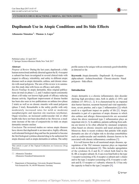 Dupilumab Use in Atopic Conditions and Its Side Effects | Request PDF