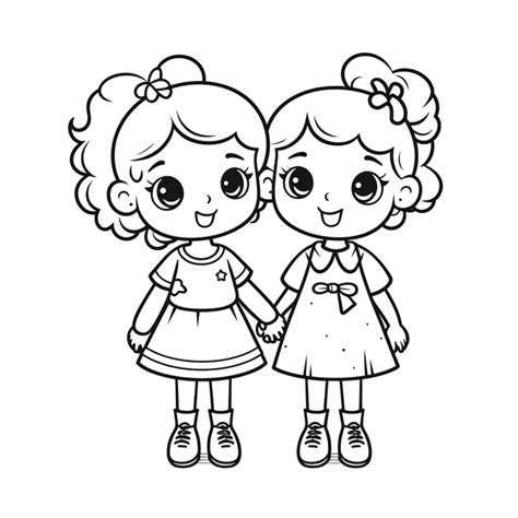 Two Girls Coloring Page Best For Toddlers Outline Sketch Drawing Vector ...