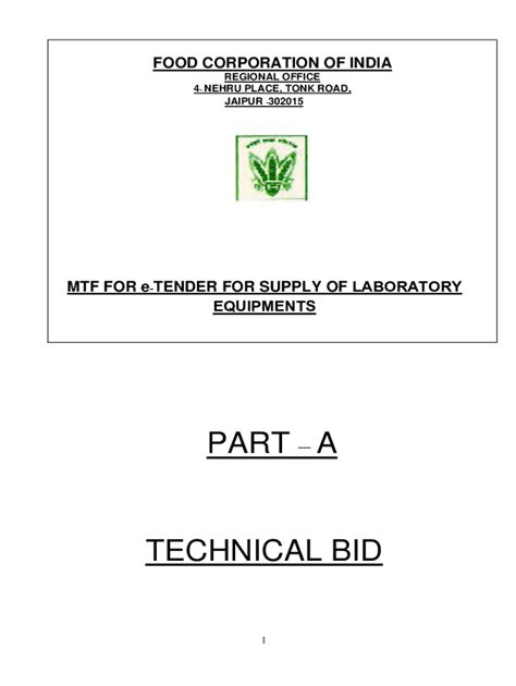 Fillable Online Fci Gov MTF OF Lab Equipments Pdf Food Corporation