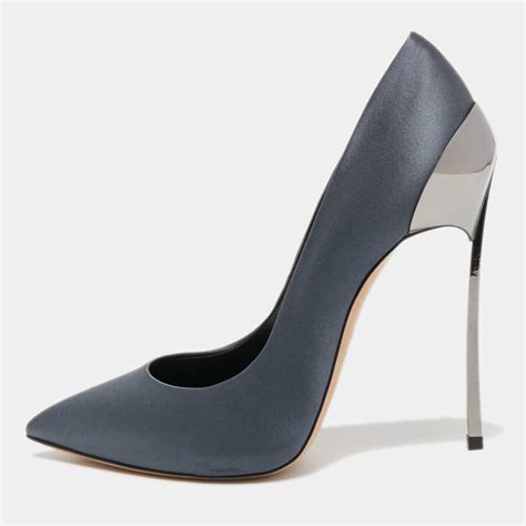 Casadei Dark Grey Satin Blade Pumps Size 38 Casadei The Luxury Closet