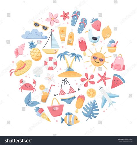 Summer Set Cute Beach Elements Bikini Stock Vector Royalty Free Shutterstock