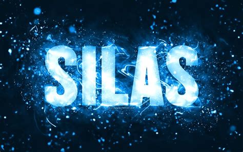 Скачать обои Happy Birthday Silas 4k Blue Neon Lights Silas Name