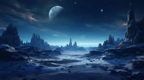 Sea Island Mountain Fantasy Backdrop Concept Art Stock Illustration