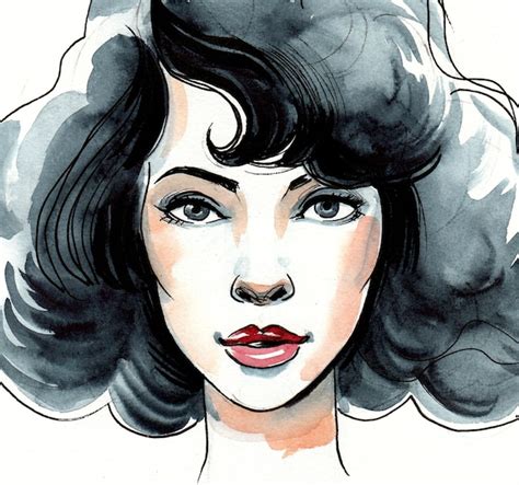 Premium Photo Beautiful Brunette Woman Ink And Watercolor Drawing